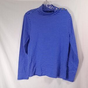 J.Crew Blue Striped Mock Neck Long Sleeve Top Size L NWT